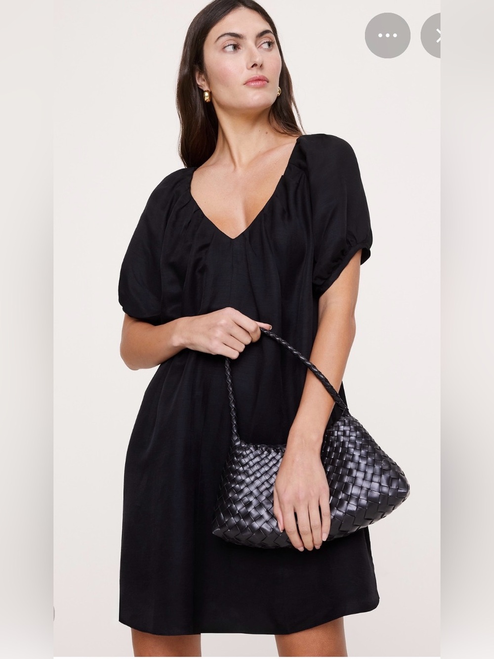 NWT Banana Republic Oversize Viscose-Linen Puff Sleeved Black Mini Dress Sz Med